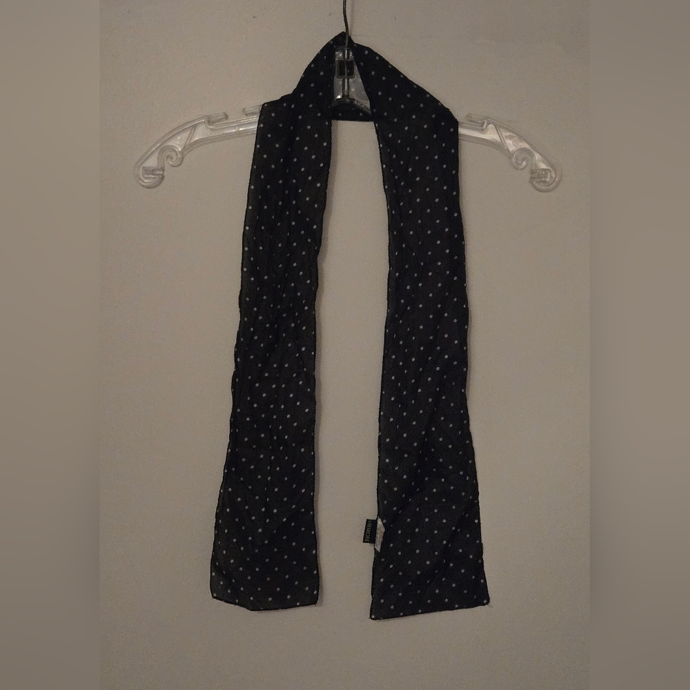 💂‍♂️From London, UK; NWOT; HOBBs 100% Silk; Black Scarf with cream polka dots